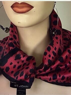 St. John Pink Blue Leopard Silk Square Scarf